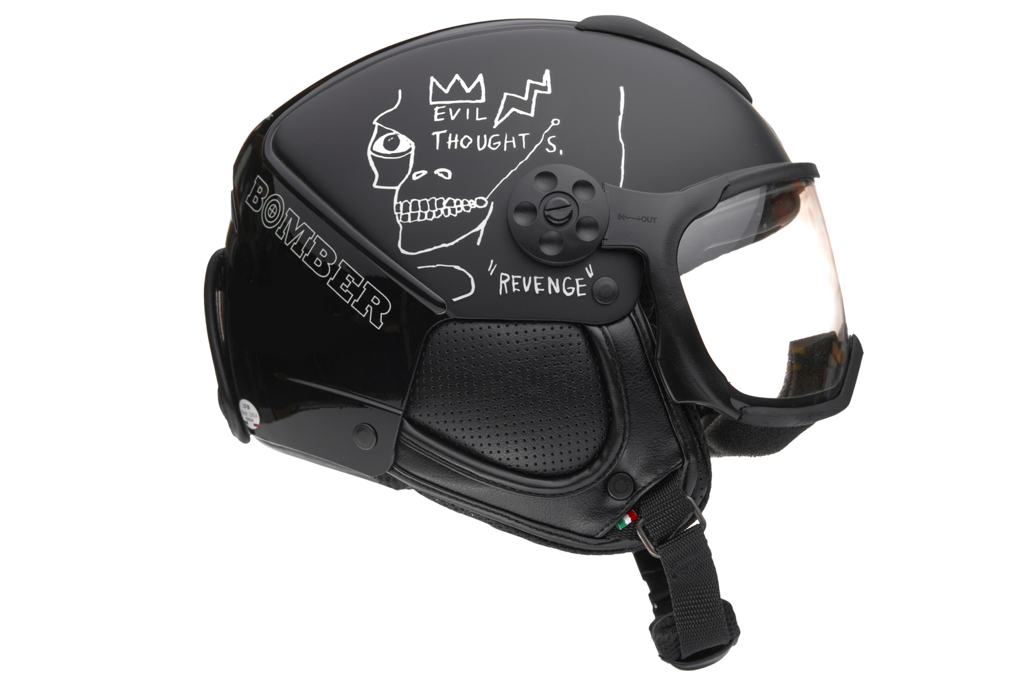 bomber art motorcycle helmet Bomber Ski Basquiat Evil Thoughts White Helmet - Black